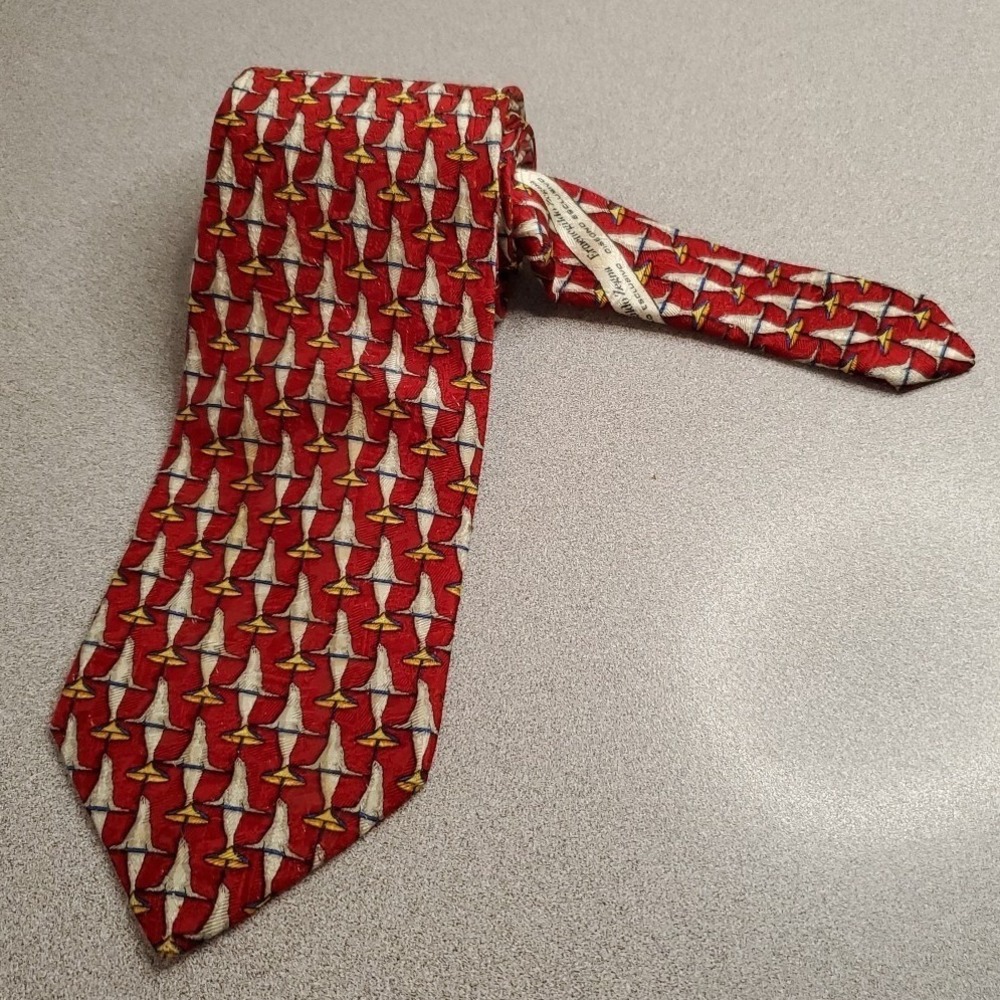 Ermenegildo Zegna Silk Necktie Mens Seal Umbrella Novelty Disegno Esclusivo Red
